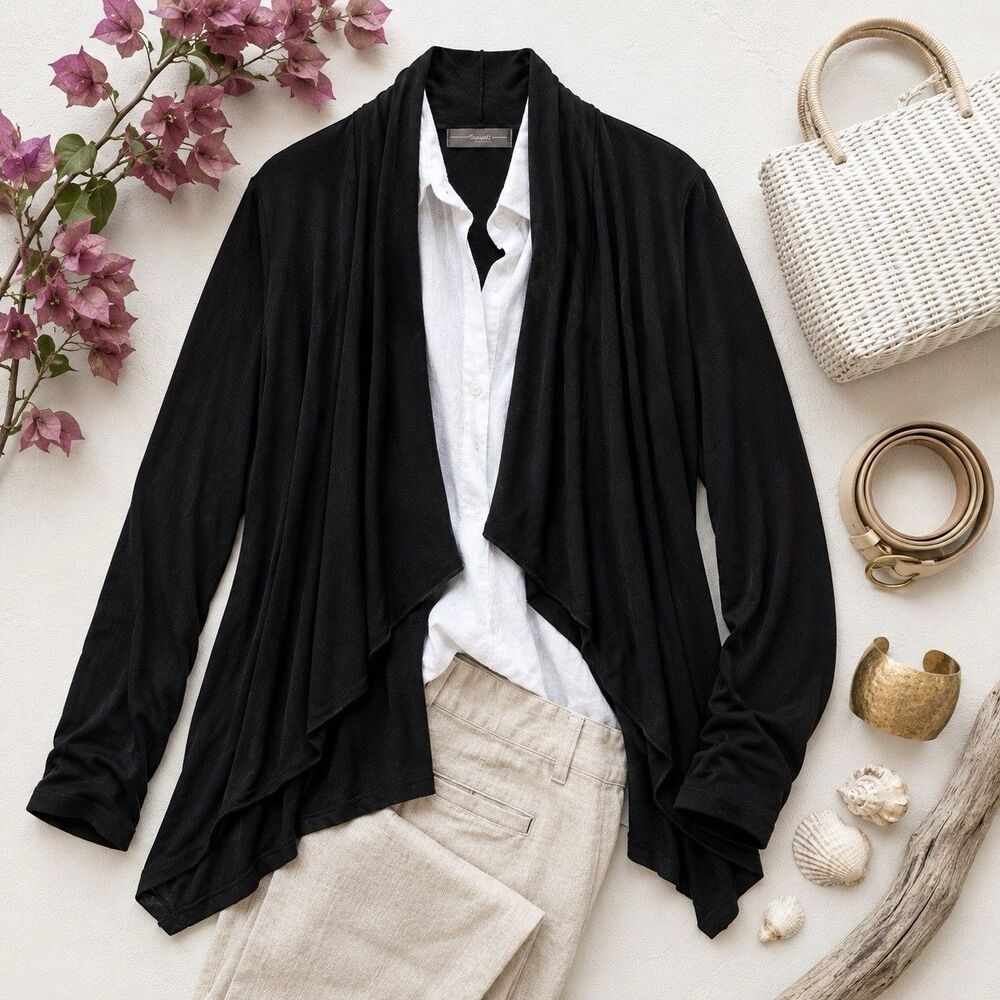 Chico's Travelers Black slinky open front cardigan minimalist size 0 (S 4)
